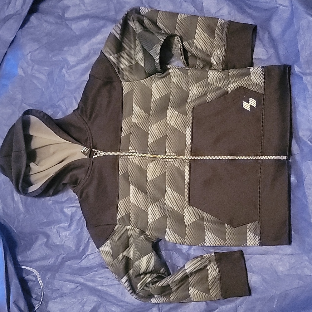 Sports Place Zip Hoodie Jacket Black with Gray Pattern Boy's Size 8-10